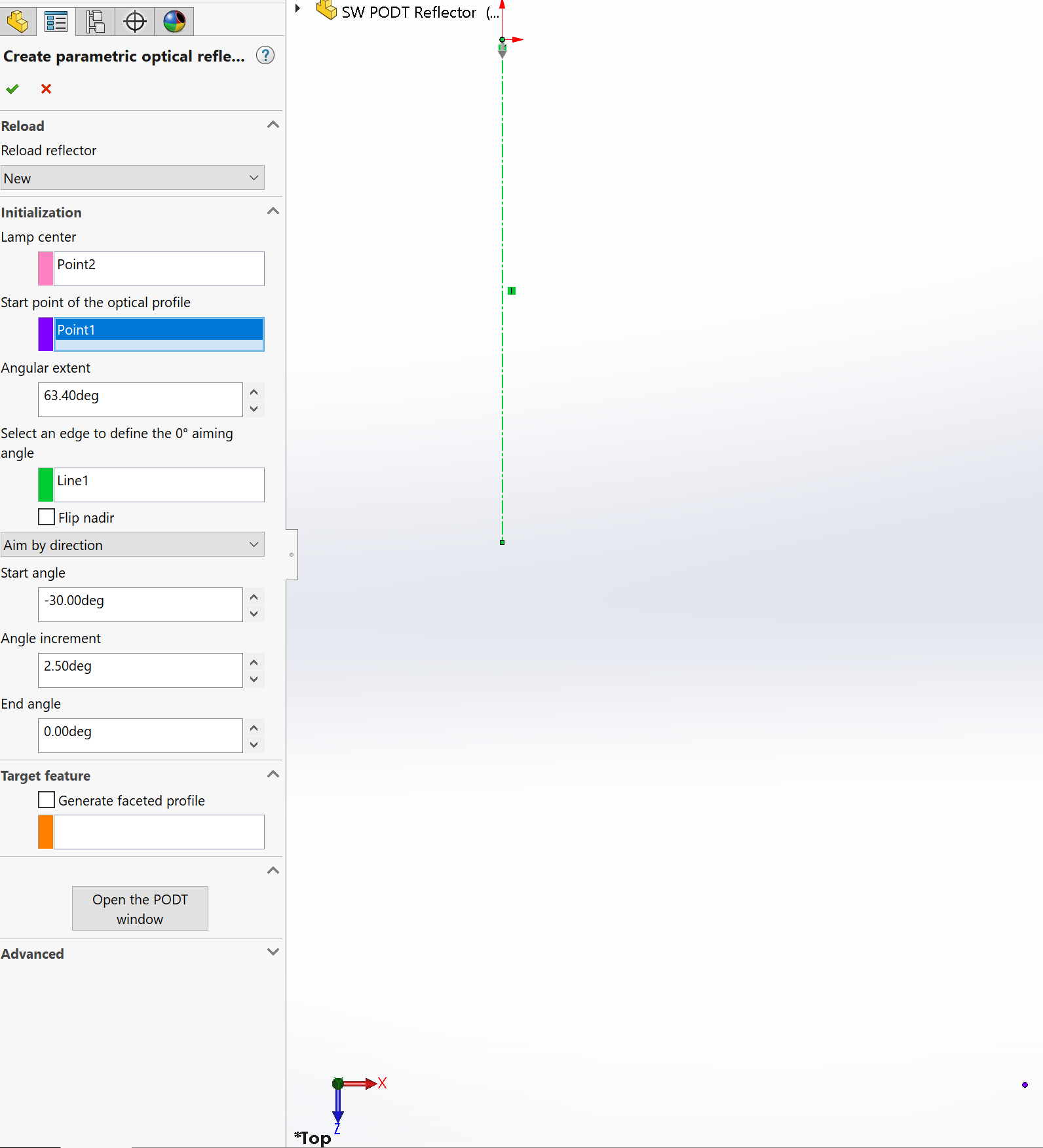 Solidworks PODT Reflector Tutorial - Begin PODT