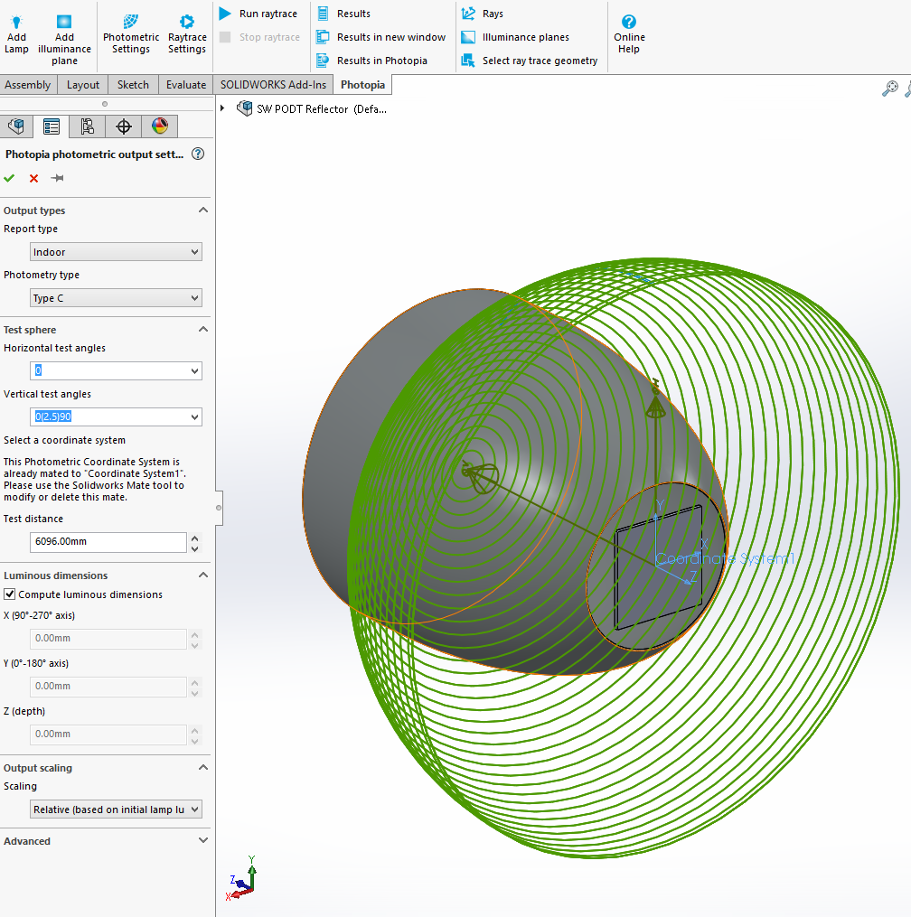 Solidworks PODT Tutorial - COB Reflector - Photometric Settings