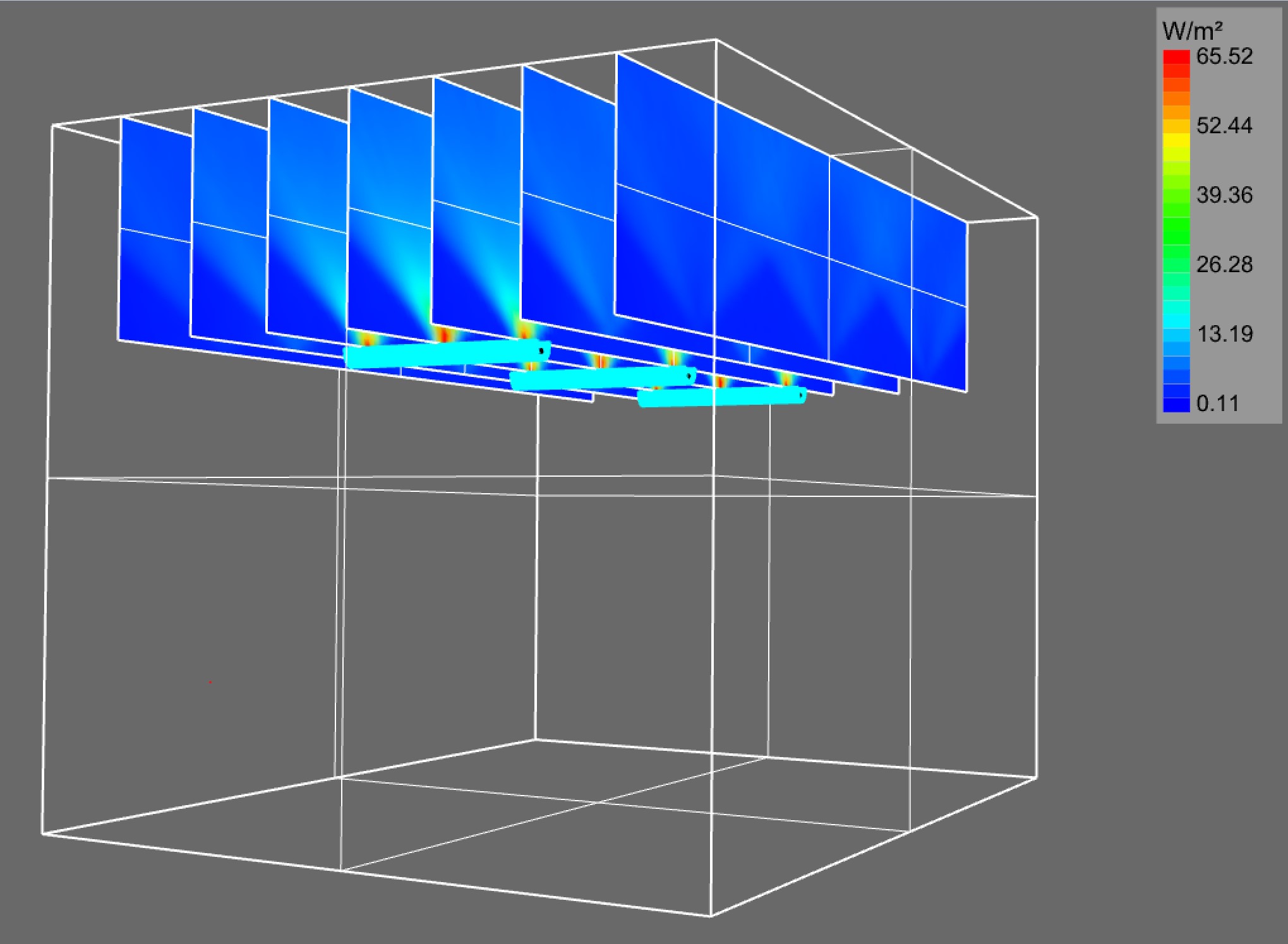 rendering in Photopia for Rhino showing public bus interior irradiated with UVC disinfection lighting