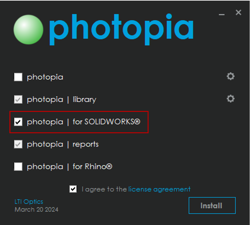 Install Photopia for Solidworks