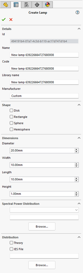 Solidworks Create Lamp Dialog