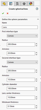 Solidworks Smooth Lens Tutorial - Lens Setup Property Page