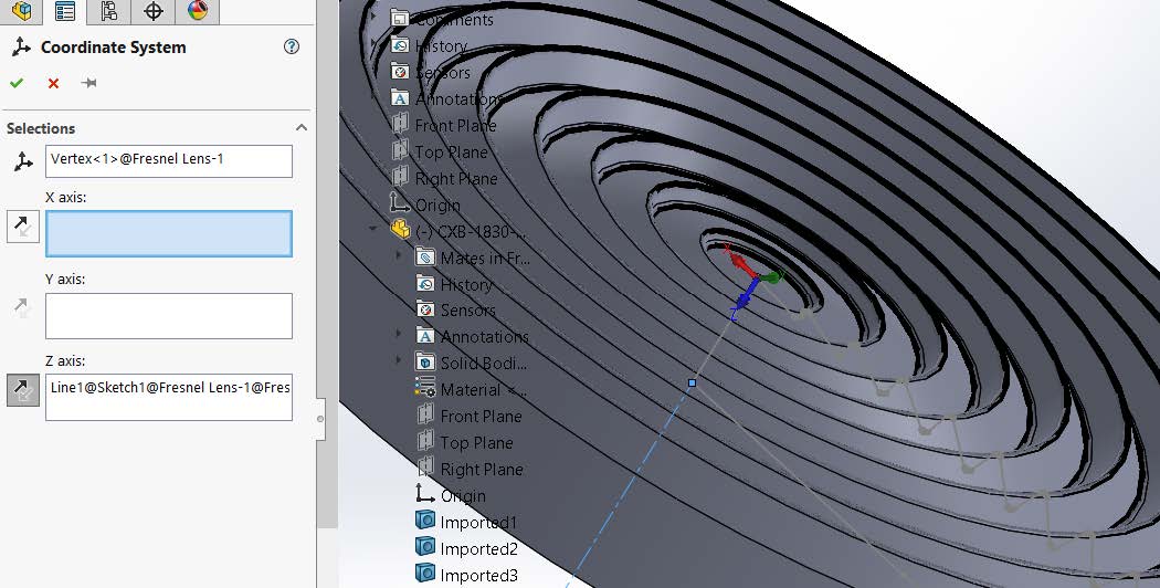 Solidworks Fresnel Tutorial - Setup Coordinate System