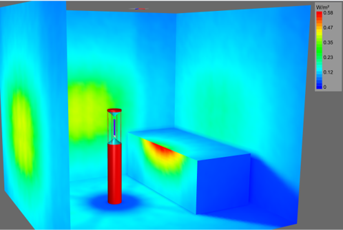 UVC Robot sanitizing a room - simulation false color