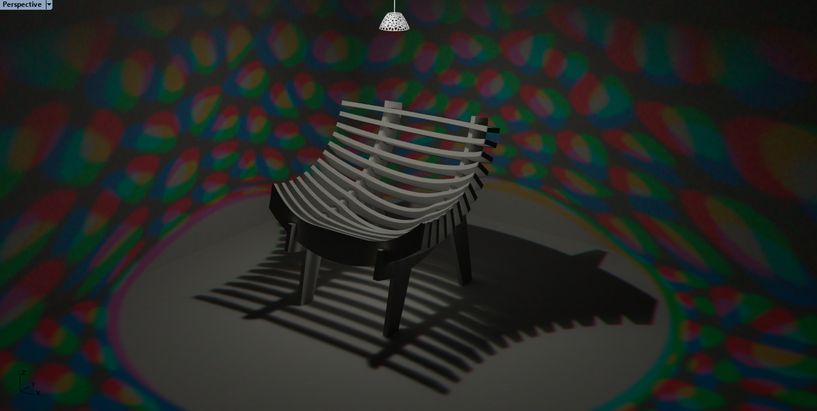 RGB LED shining thru a reflector with color separation on a chair